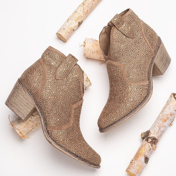 Western  taupe/Gold Rhinestone Ankle Booties size 6 - Picture 1 of 2